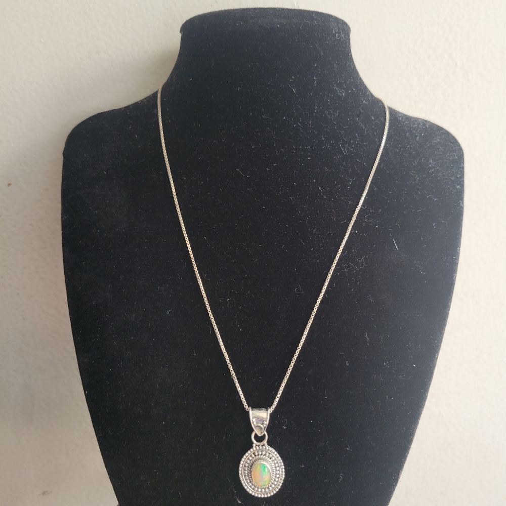 Ethiopian opal sterling silver necklace